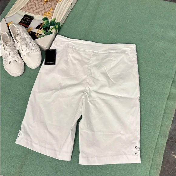 NWT Lauren & Riley Elegant White Women's Bermuda Shorts Lace Slits Pockets L - Picture 11 of 16